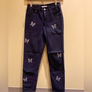 PacSun Rhinestone Butterfly High Waist Jeans, Size 25